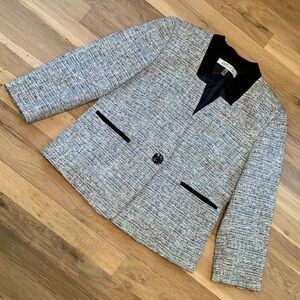 KASPER Cropped 3/4 Sleeve Tweed Jacket Blue White & Black Women’s 2P